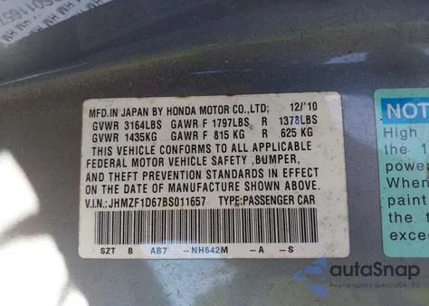 2011 Honda Cr-Z Ex from USA, damaged, VIN JHMZF1D67BS011657